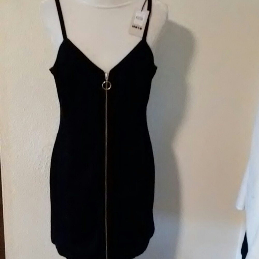 Topshop Moto Black Denim Bodycon Dress Zipper